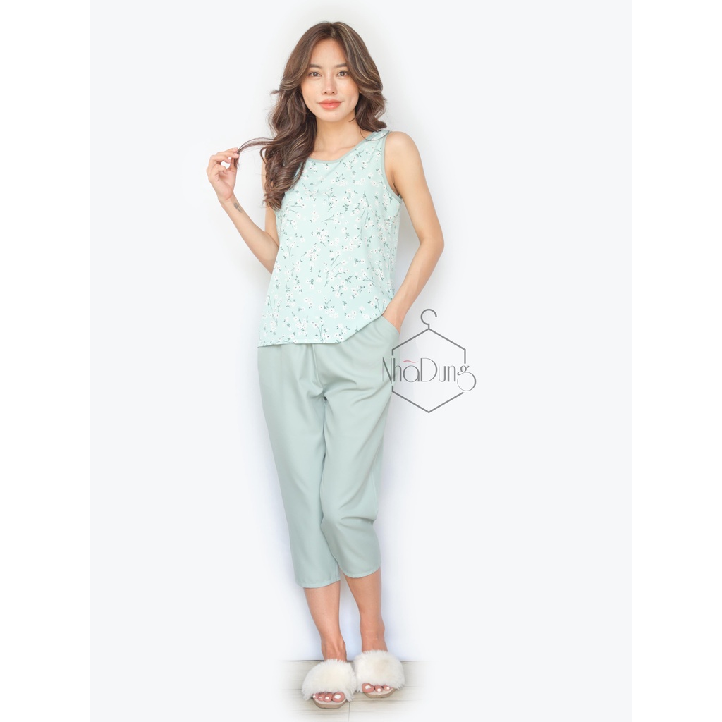 &lt;A22&gt; Đồ bộ nữ mặc nhà dài nữ thiết kế vải lụa thái cao cấp sát nách cách điệu túi xinh xắn đủ size từ 40-65kg