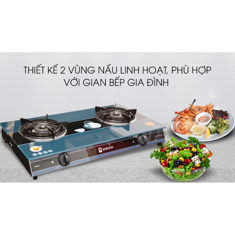 Bếp ga đôi Sakura SA-692SG HÀNG TRƯNG BÀY + TẶNG DÂY GA Kính cường lực bóng đẹp dễ vệ sinh, tiết kiệm ga