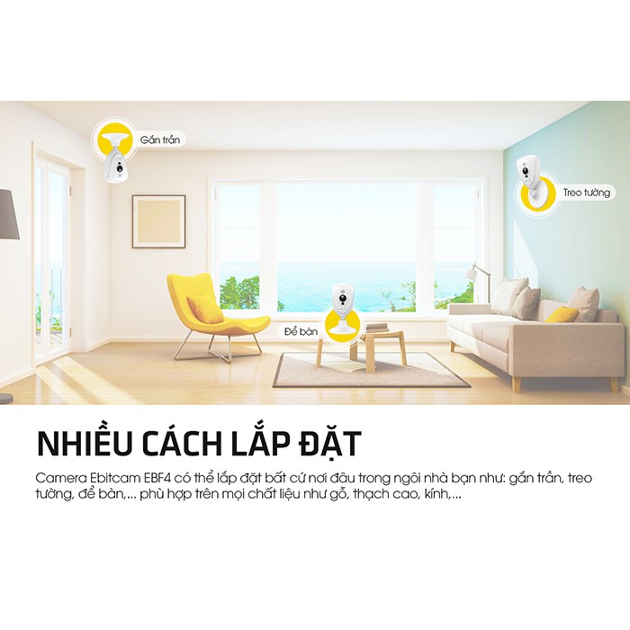 Camera IP Wifi Ebitcam EBF4 phân giải 2.0MP 1080P kiểu dáng gọn nhẹ - góc nhìn siêu rộng (Trắng)