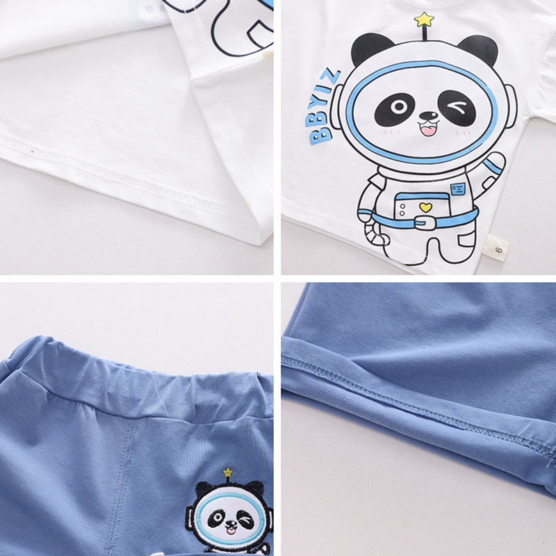 Bộ Áo Thun Cộc Tay In Hình Gấu Trúc Hoạt Hình + Quần Cho Bé