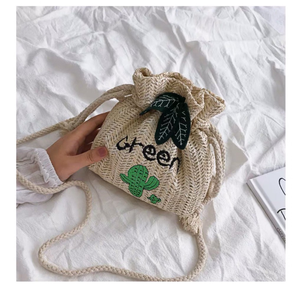 Túi cỏ mini thêu hình xương rồng, hình lá, hình cherry cute