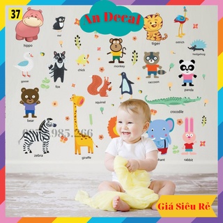 Tranh decal, decal dán tường trang trí phòng cho bé vừa giúp con học về động vật có tiếng anh mẫu mới TE37