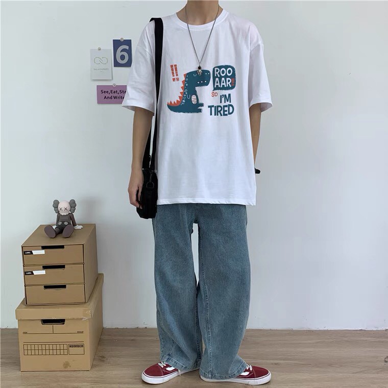 Áo thun tay lỡ CoolZ phông Unisex nam nữ Cotton oversize form rộng khủng long T-Rex CZ027