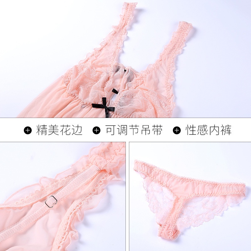 Set Đầm Ngủ Hai Dây Phối Ren Hoa + Quần Lót Size Lớn Thời Trang Mùa Hè Quyến Rũ Cho Nữ