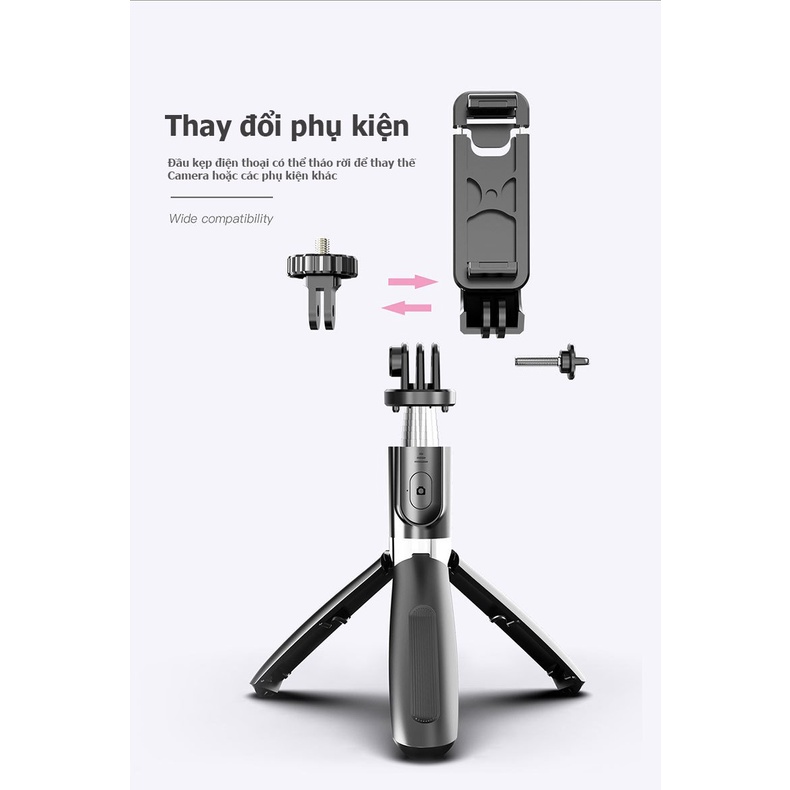 Gậy chụp ảnh 3 chân L02 có remote bluetooth chụp ảnh từ xa - Gậy selfie chụp hình kiểu tripod 3 chân - DTM Store