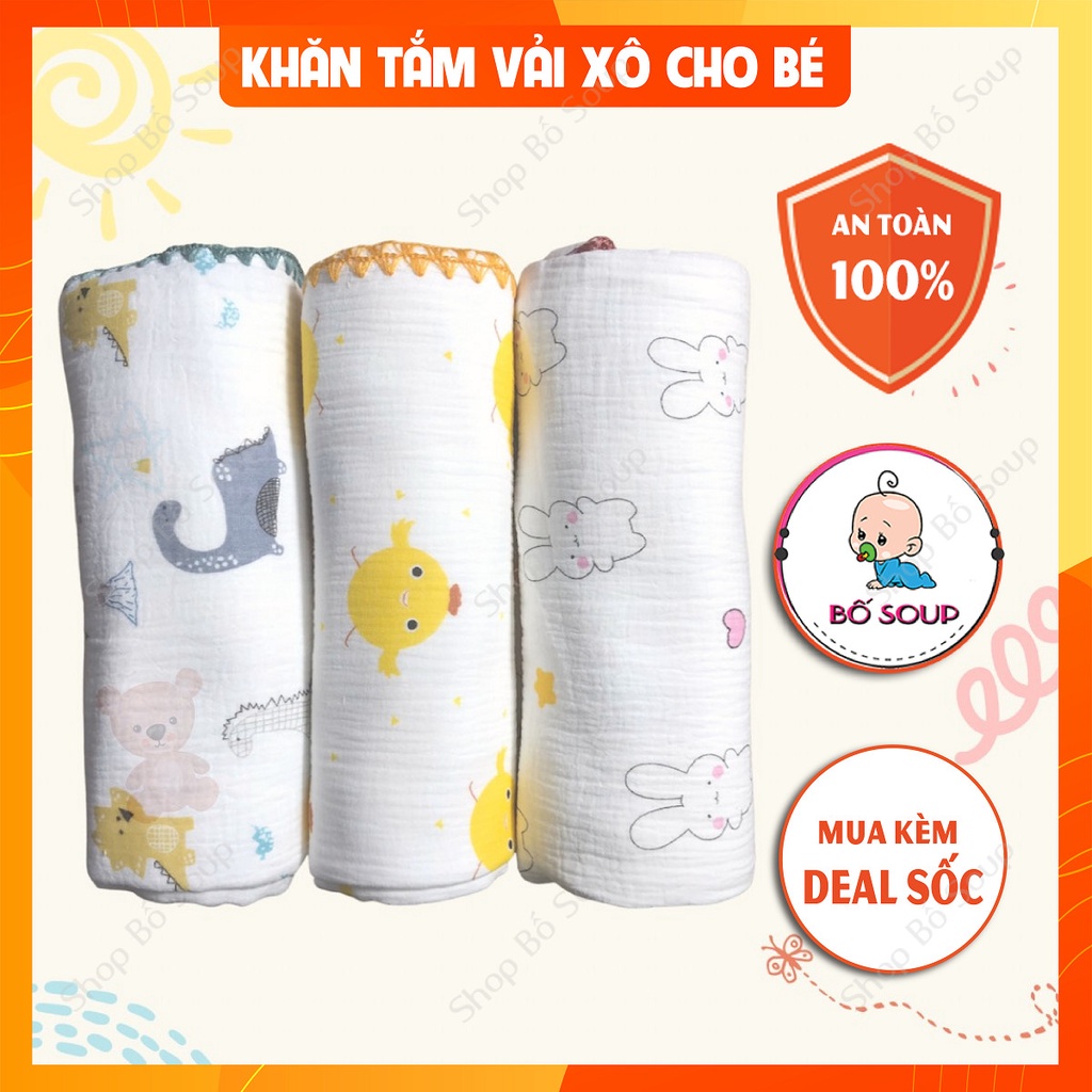 Khăn tắm cho bé sơ sinh vải bông xô siêu thấm hút có họa tiết dễ thương Shop Bố Soup