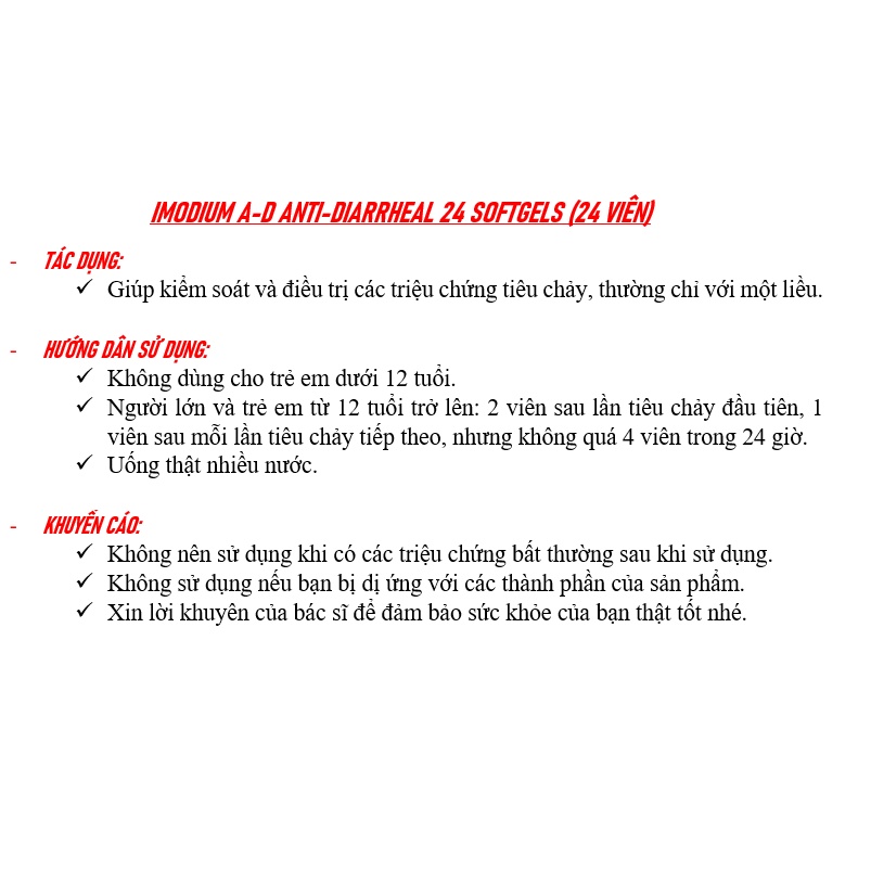 [DATE 03/2024] IMÔDIUM ANTI-DIÂRRHEAL 24 SOFTGELS (24 VIÊN)
