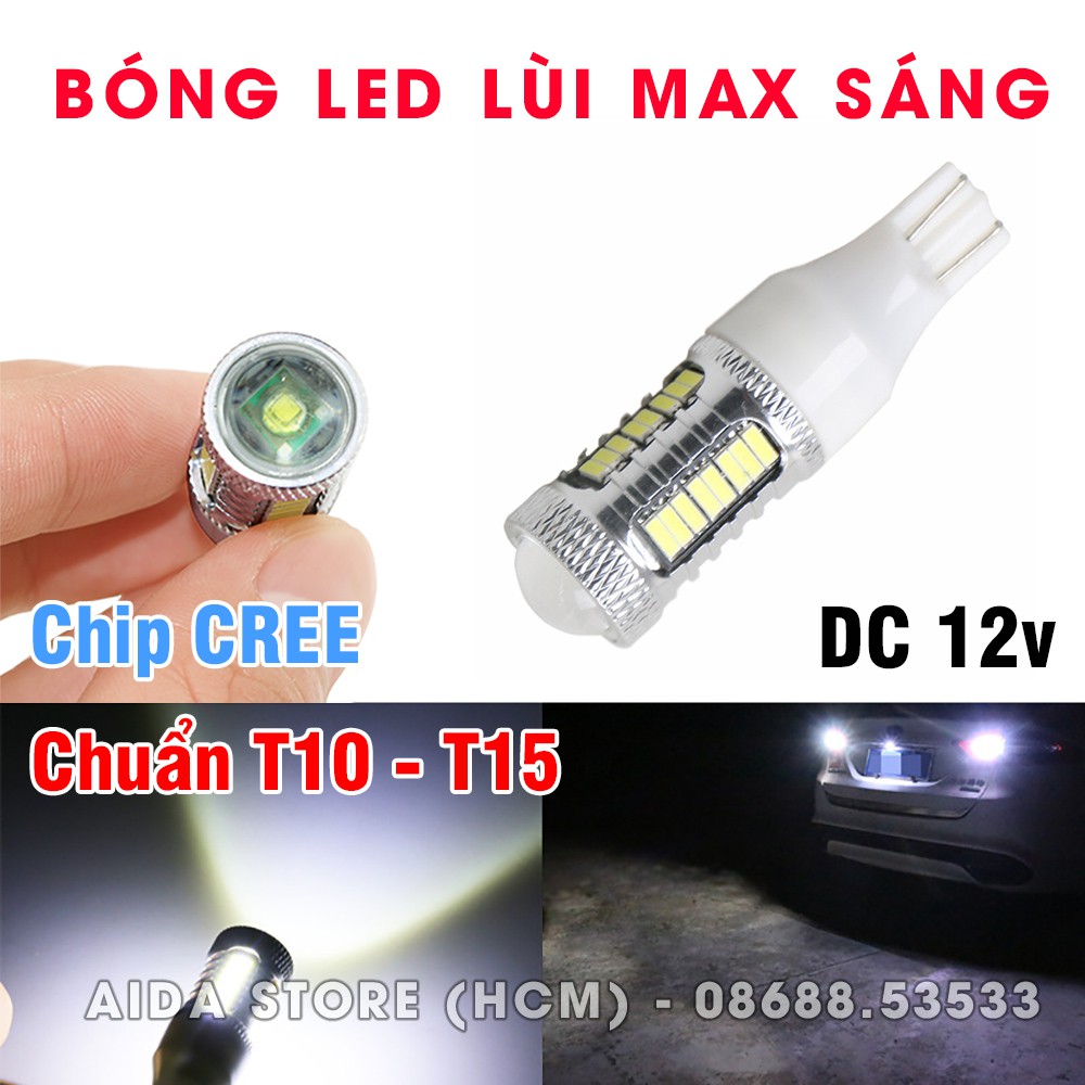 Bóng đèn lùi T15 T10 LED CREE thấu kính max sáng DC 12v 12w