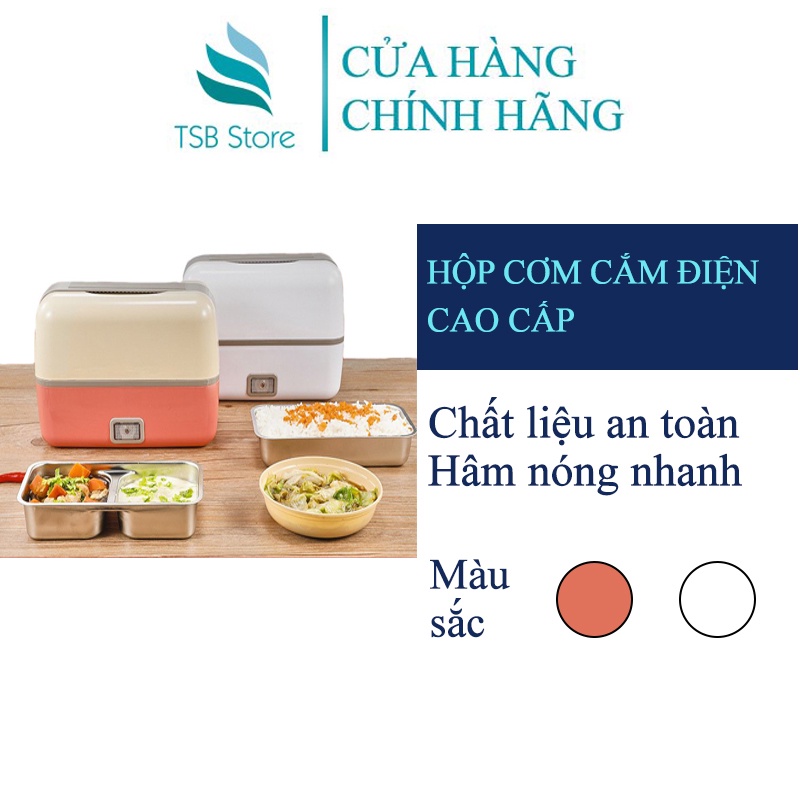Hộp Cơm Văn Phòng Cắm Điện Chống Tràn Ngăn Inox 304 Hộp Đựng Cơm Giữ Nhiệt 2 Tầng Nấu Cơm Hâm Nóng Đồ Ăn - TSB Store