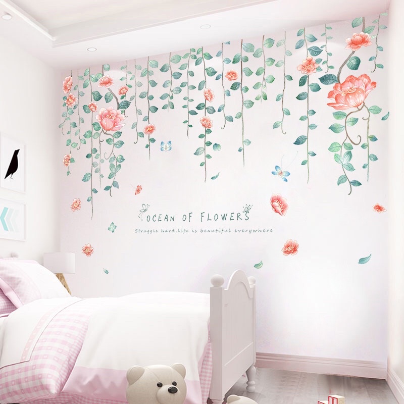 Tranh dán tường, Decal dán tường tán dây hoa hồng.