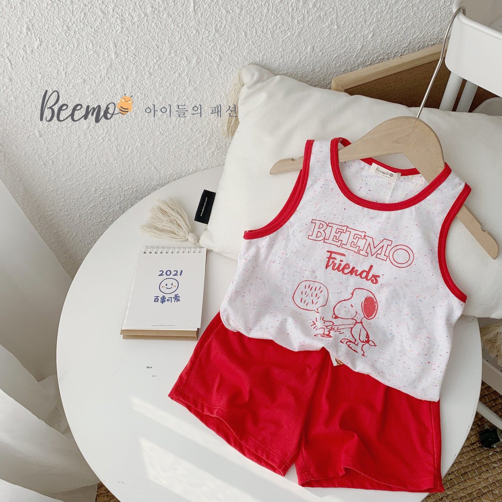 Bộ ba lỗ cotton unisex hoạ tiết Snoopy, bộ ba lỗ mặc nhà cho bé