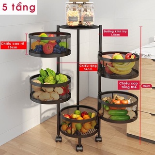 Kệ Tròn Xoay Đa Năng .Kệ Rau Củ Quả 3/4/5 Tầng Có Bánh Xe Di Chuyển