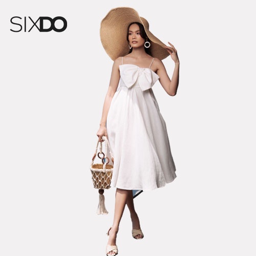 Đầm hai dây nơ ngực linen SIXDO