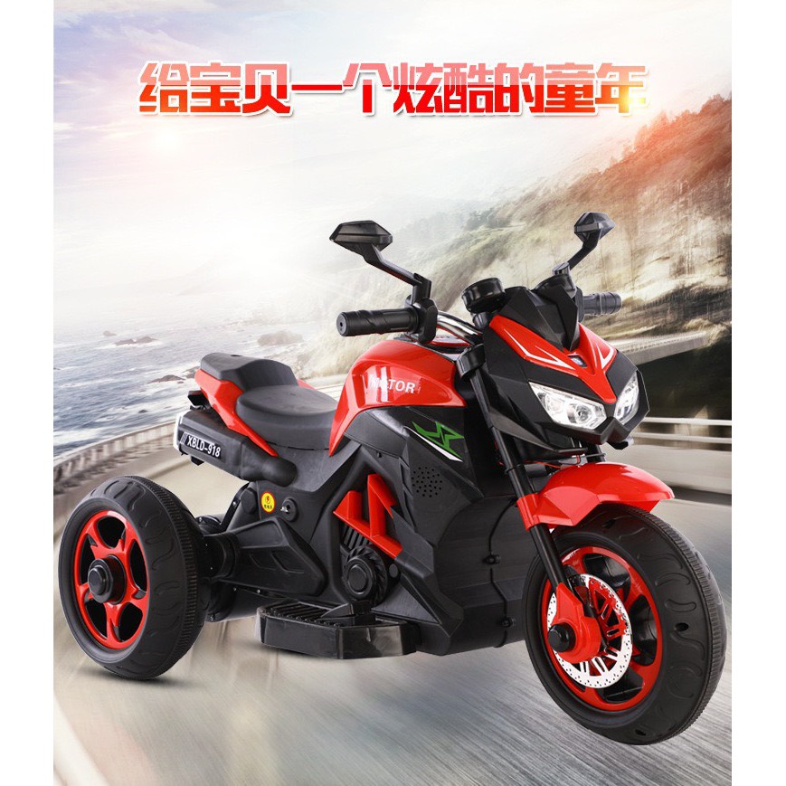 Xe máy điện moto 3 bánh trẻ em XBLD 918 đồ chơi vận động cho bé (Đỏ-Trắng-Xanh)