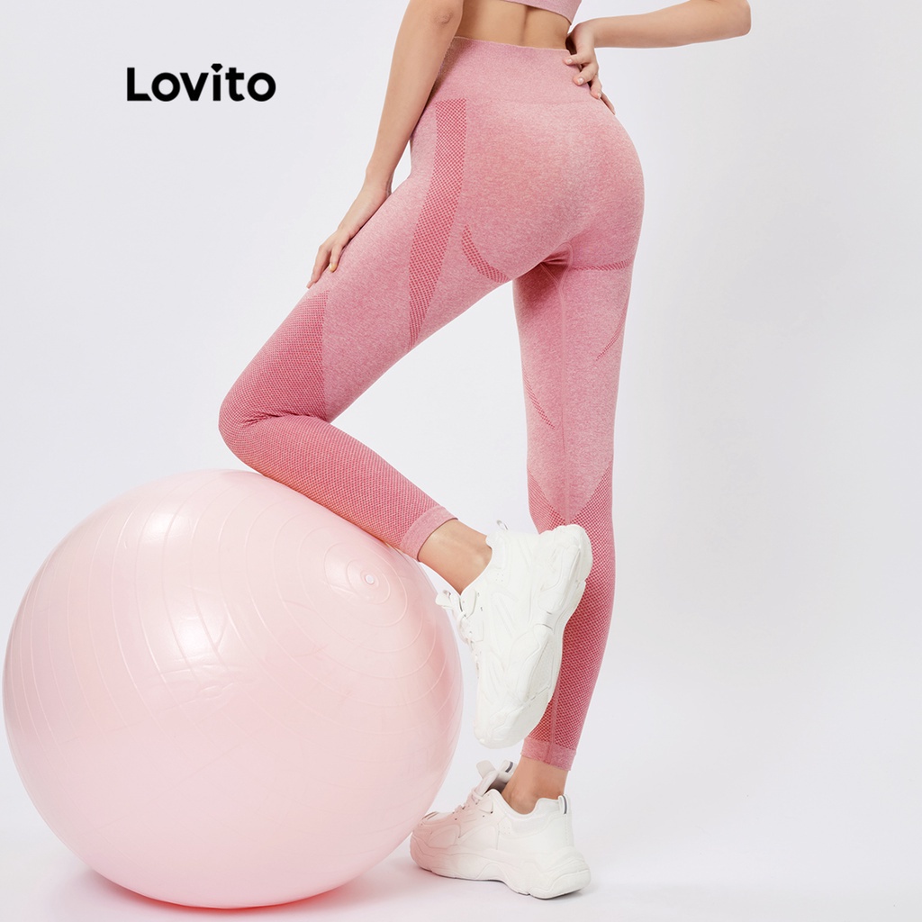 Quần legging Lovito màu trơn thiết kế liền mạch đơn giản phong cách thể thao L26AD040 (màu hồng nổi bật/tím)