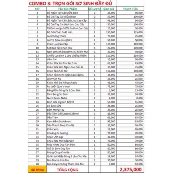 [QÙA 60K]Combo Trọn Gói Đồ Sơ Sinh Đầy Đủ Theo Mùa 40 Món - 2.375.000 Cho Mẹ Và Bé,Tặng Quà Tự Chọn Cho Bé Trị Giá 60k.