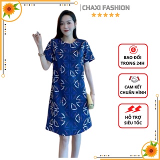 HÀNG NHẬP - ĐẦM SUÔNG LỤA XANH HỌA TIẾT TAM GIÁC CAO CẤP - KBT475310