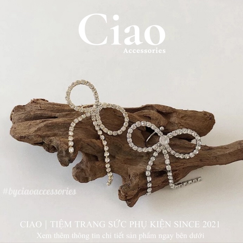 [HOẢ TỐC 1H] Khuyên vành tai/ Kẹp vành tai mạ thiết kế hình nơ đính đá lấp lánh mã 22 Ciao accessories