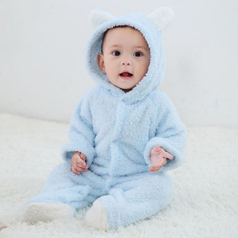Bộ Áo Liền Quần Cotton Tay Dài Có Mũ Trùm Thời Trang Mùa Đông Cho Bé Sơ Sinh