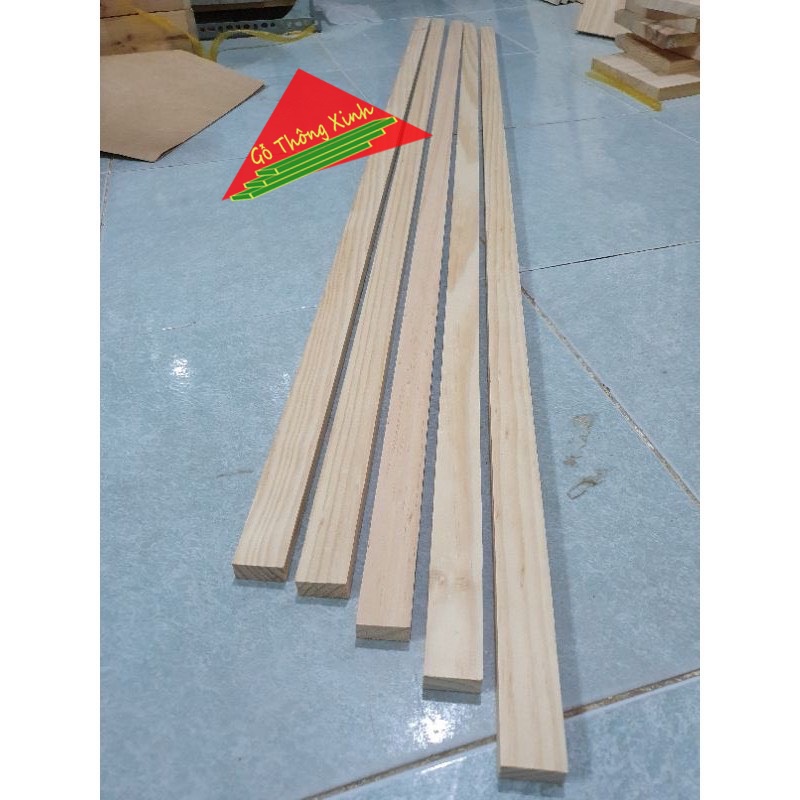 Bó 5 thanh gỗ thông vuông dài 1m2, rộng 3cm, dày 1.5cm dùng làm nẹp trang trí, decord, làm khung