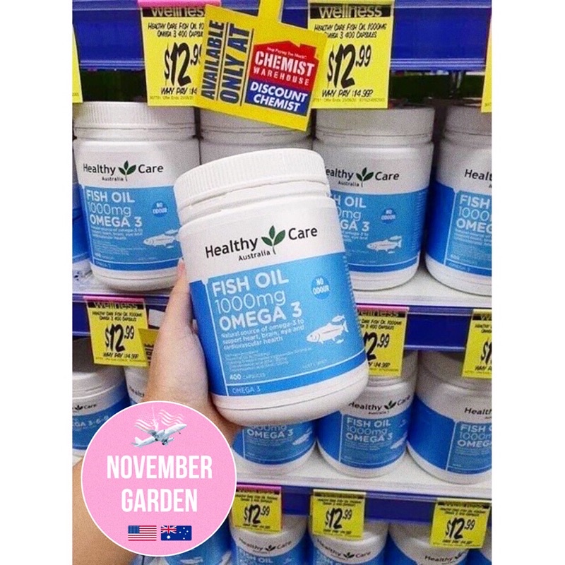 Air Úc Date 25 Dầu cá Fish Oil Healthy Care 1000mg Omega 3 hộp 400 viên