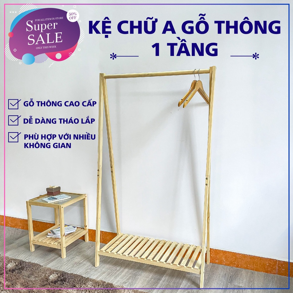 Kệ Treo Quần Áo Chữ A 2 Tầng Gỗ Thông  Cao cấp, Hàng Loại I