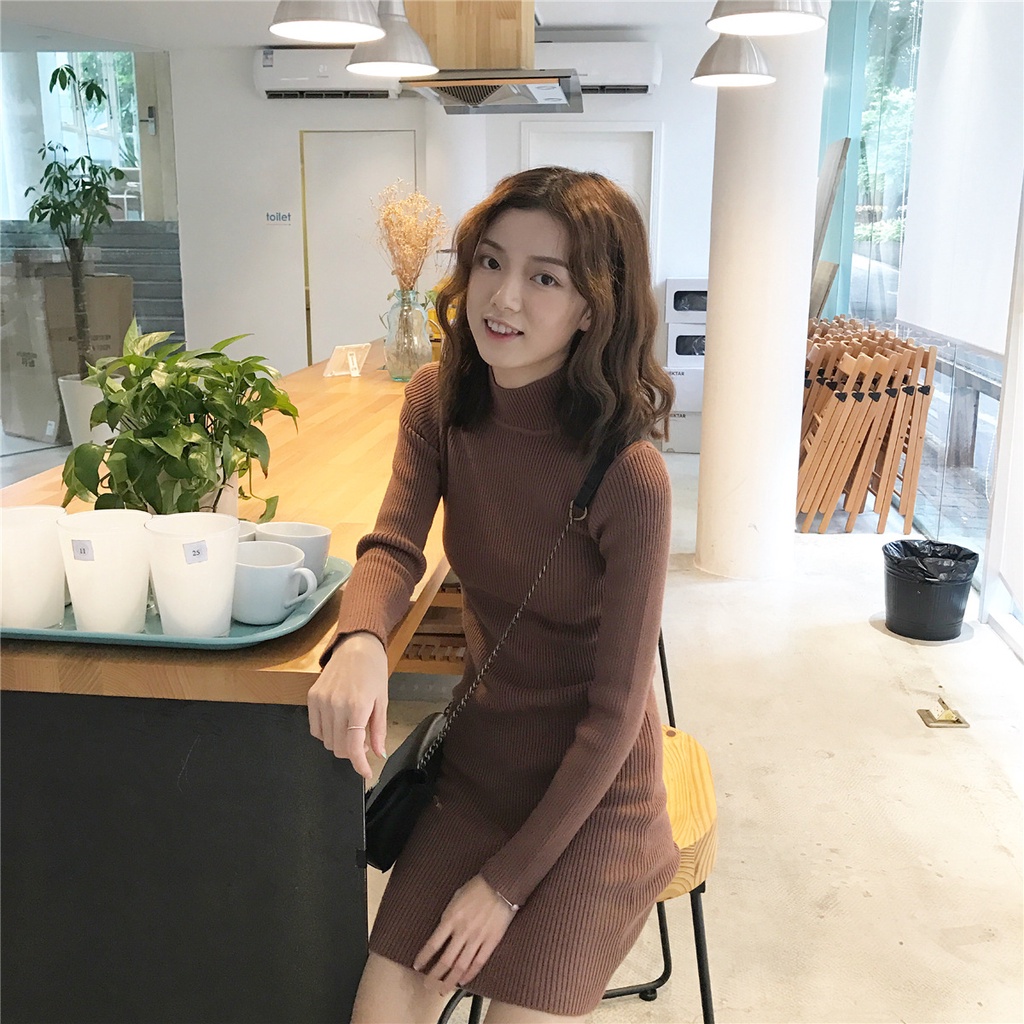 Váy Len Nữ Cao Cổ  Dài Tay Đầm Ôm Body Dáng Dài Mềm Mịn Xiaozhainv vn Co Giãn Hàng Quảng Châu Loại 1 mới nhất 2021 T2E8 | BigBuy360 - bigbuy360.vn