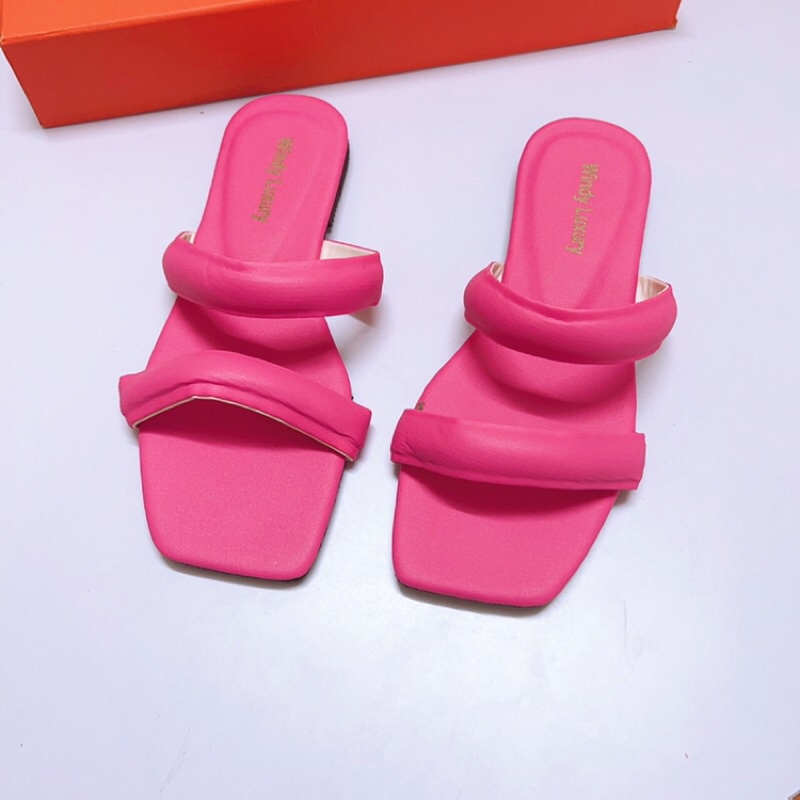 Dép lê nữ đế bệt 2 quai dày phồng da lì hot hit