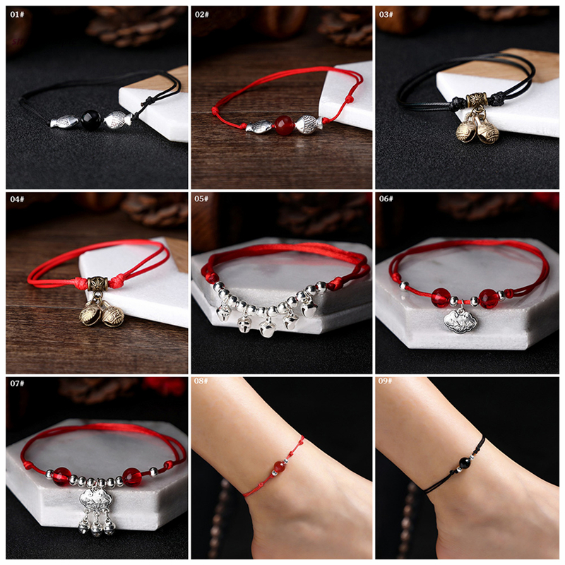 Lắc chân dây đỏ đính chuông xinh xắn dành cho nữ