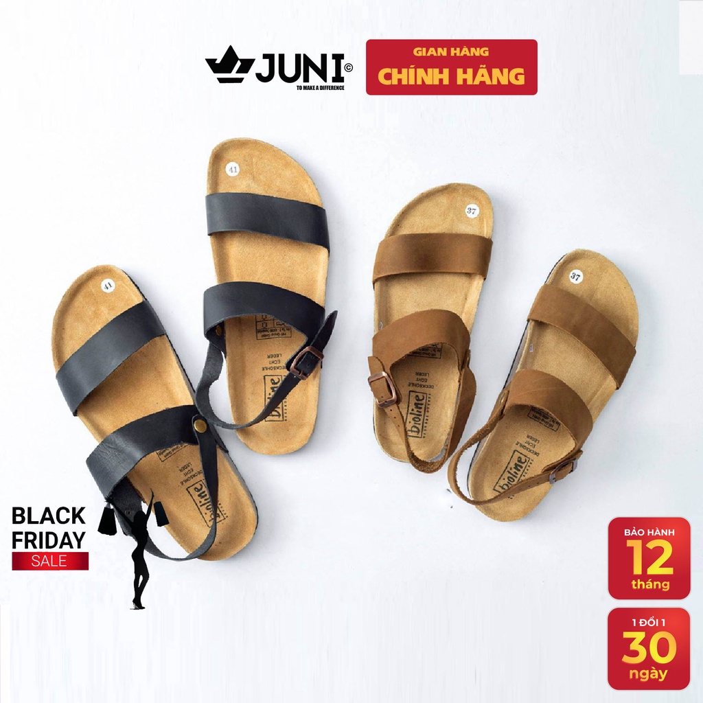 [DA BÒ THẬT] D15-Dép Sandal Birken da bò quai ngang Bioline Unisex (Đế trấu) – Juni Store