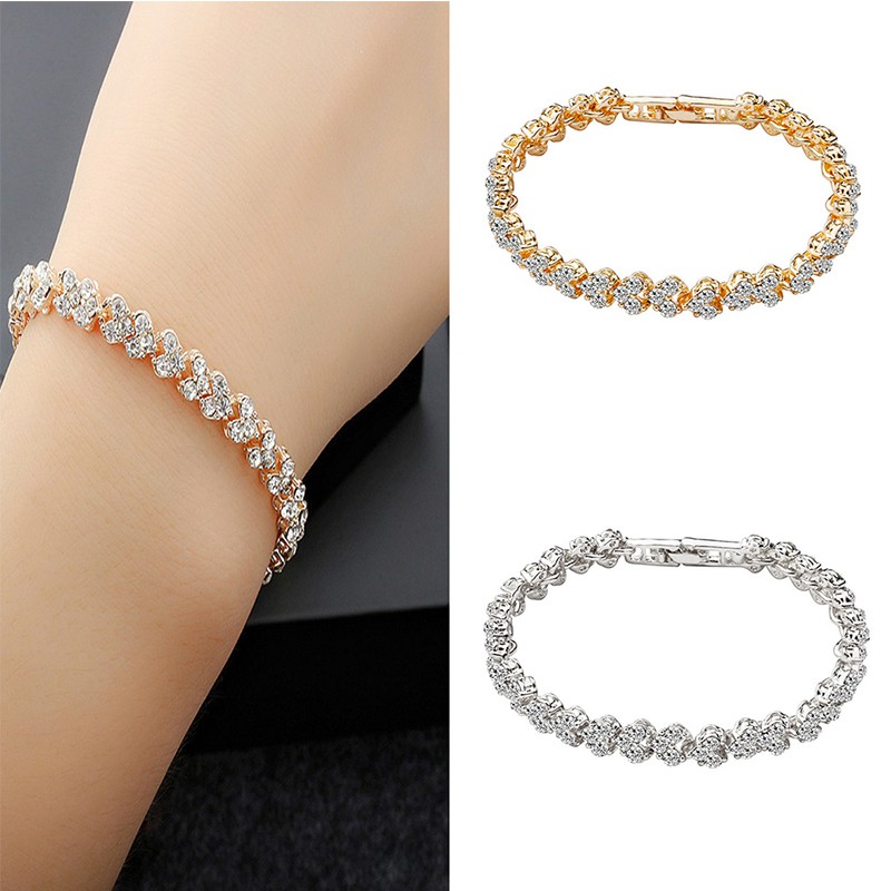 Vòng tay mạ bạch kim đính đá CZ cổ điển sang trọng cho nữ