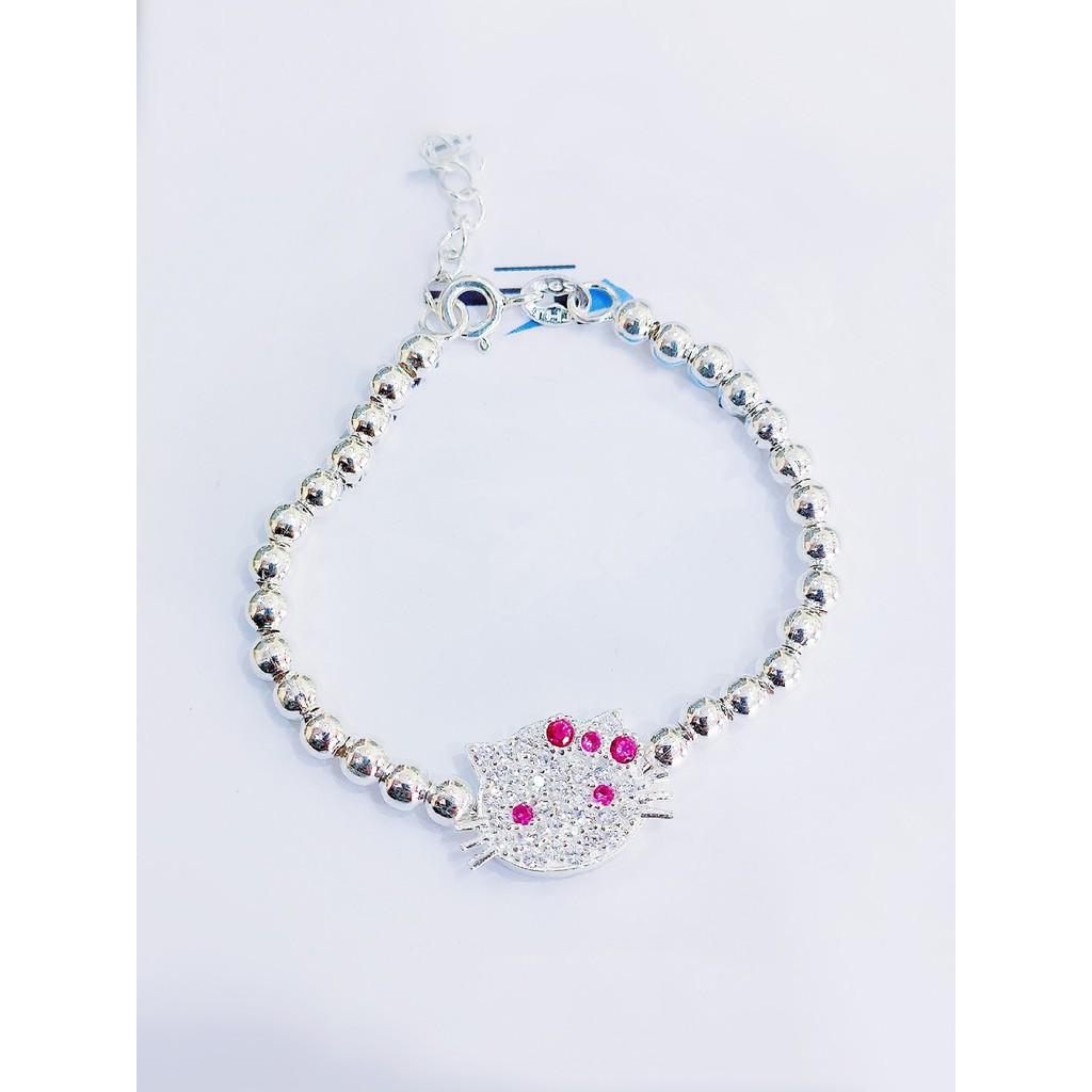 Set bộ bạc set lắc bi và dây chuyền mèo hello kitty đính đá trắng nhỏ xinh cho bé