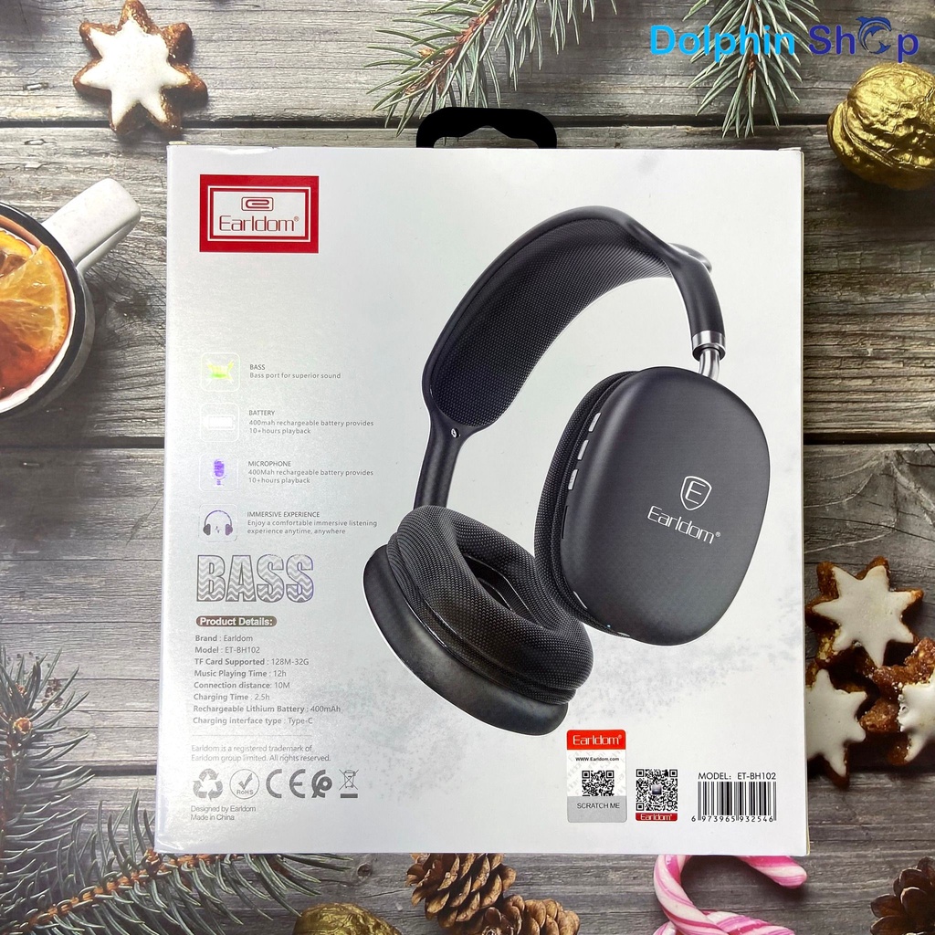 Tai Nghe Chụp Tai Bluetooth Earldom BH102 Bass To, Cách Âm Tốt
