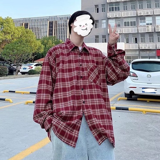 ♞AFF LIGA♞ Áo Sơ Mi Caro Tay Dài Phong Cách Vintage Thời Trang Cho Nam