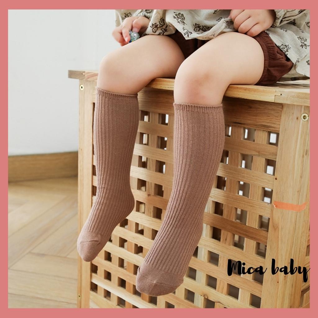 Tất vớ cổ cao màu trơn không gót đáng yêu cho bé từ 1-4 tuổi Mica baby T11