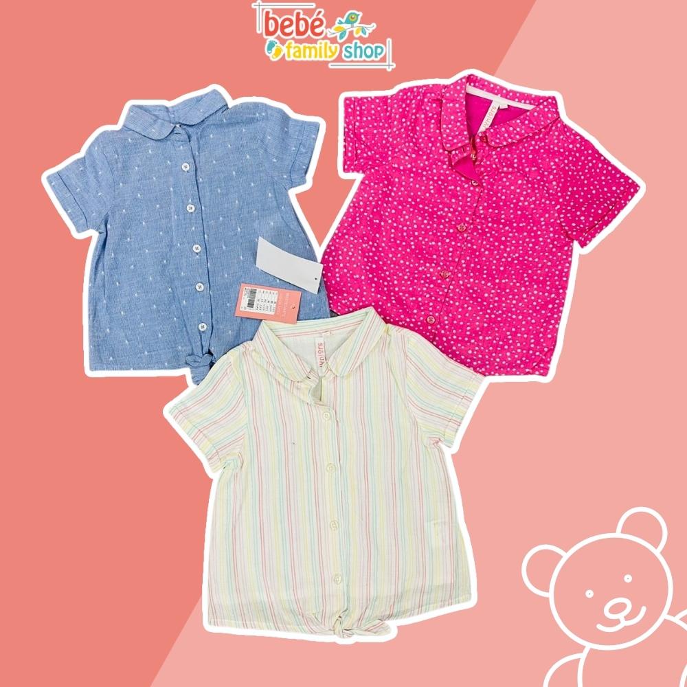Áo sơ mi cộc tay bé gái 1 2 3 tuổi cổ sen/ áo sơ mi bé gái cột nơ chân áo Junior xuất dư - AGJ