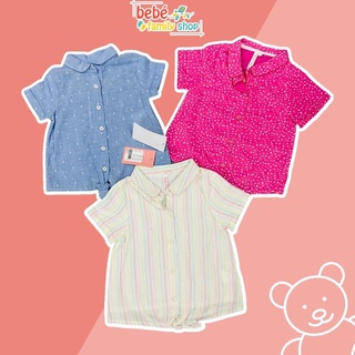 Áo sơ mi cộc tay bé gái 1 2 3 tuổi cổ sen/ áo sơ mi bé gái cột nơ chân áo Junior xuất dư - AGJ