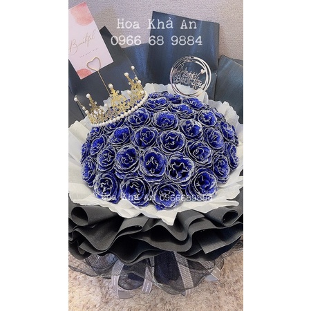 [Màu độc hiếm] Hoa nhũ 50bông xanh viền nhũ cực hiếm có. Tặng vương miện và Full phụ kiện. Hoả Tốc