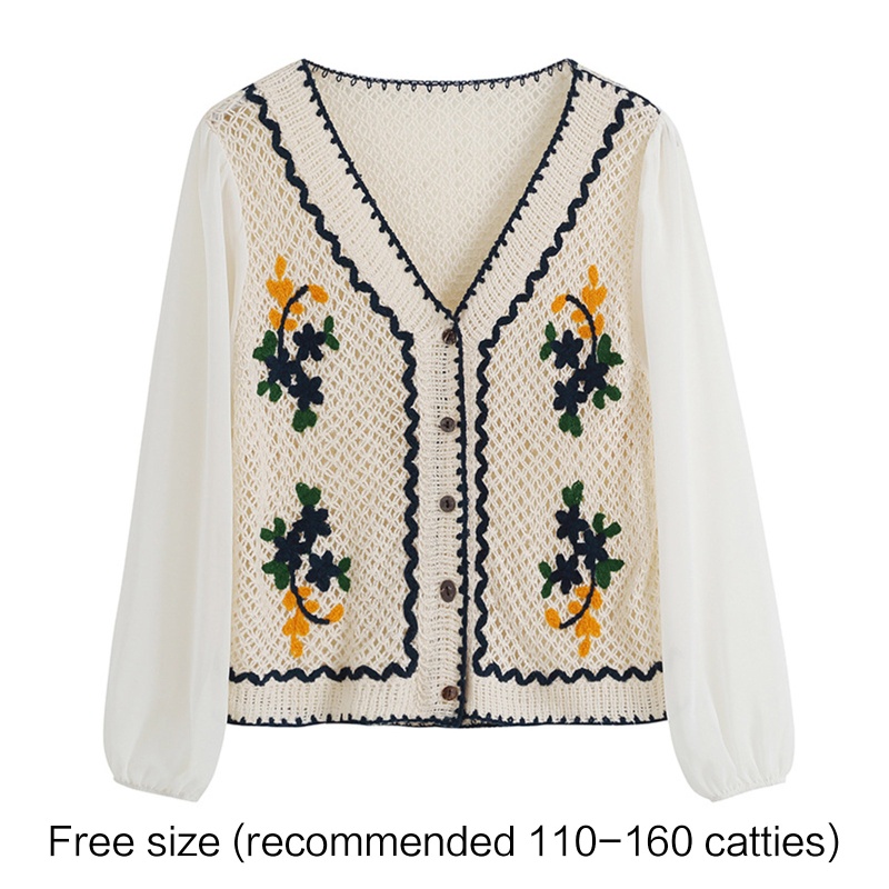 Áo Khoác Cardigan Dệt Kim Tay Dài Cổ Chữ V Phối Nút Thiết Kế Đục Lỗ Thời Trang