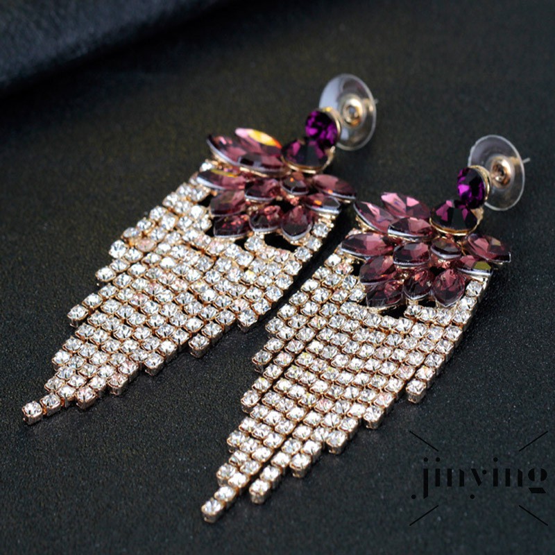 GETNOIVAS Bông tai chùm tua rua đính đá sáng bóng thời trang