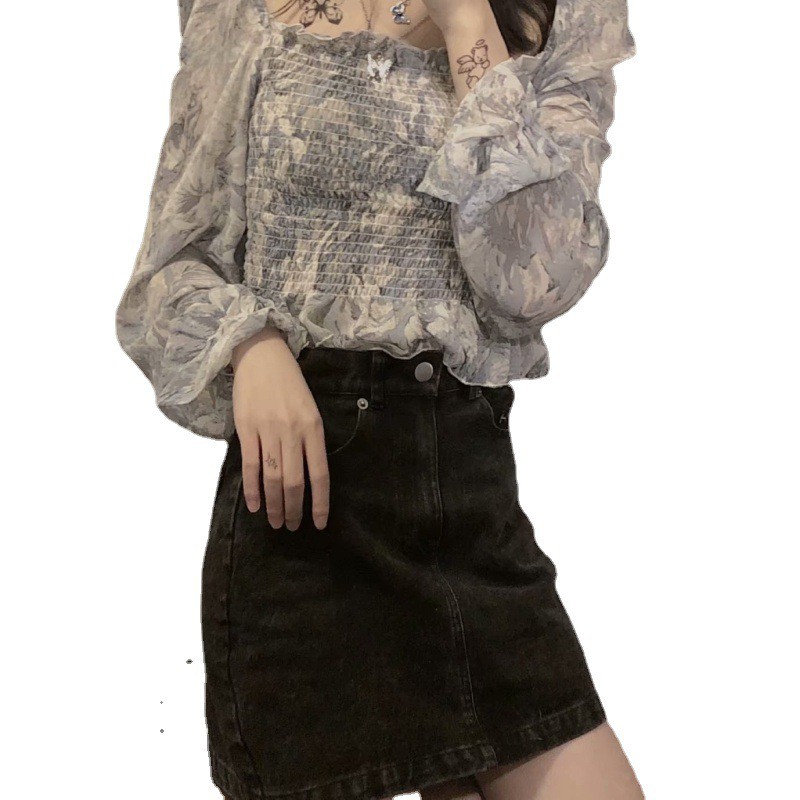 [Mã FASHIONI9 giảm 10k đơn 0đ] Áo Voan Xếp Ly Cổ Vuông Họa Tiết Xinh Xắn Dành Cho Bạn Gái, Áo Kiểu Chất Chiffon Hàn Quốc | BigBuy360 - bigbuy360.vn