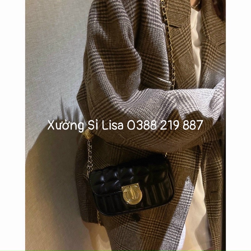 Túi Đeo Chéo Nữ Đẹp Trần Chỉ Khoá Vàng Tròn Xoay Dây Đeo Quả Chuông Mẫu Mới - MS328
