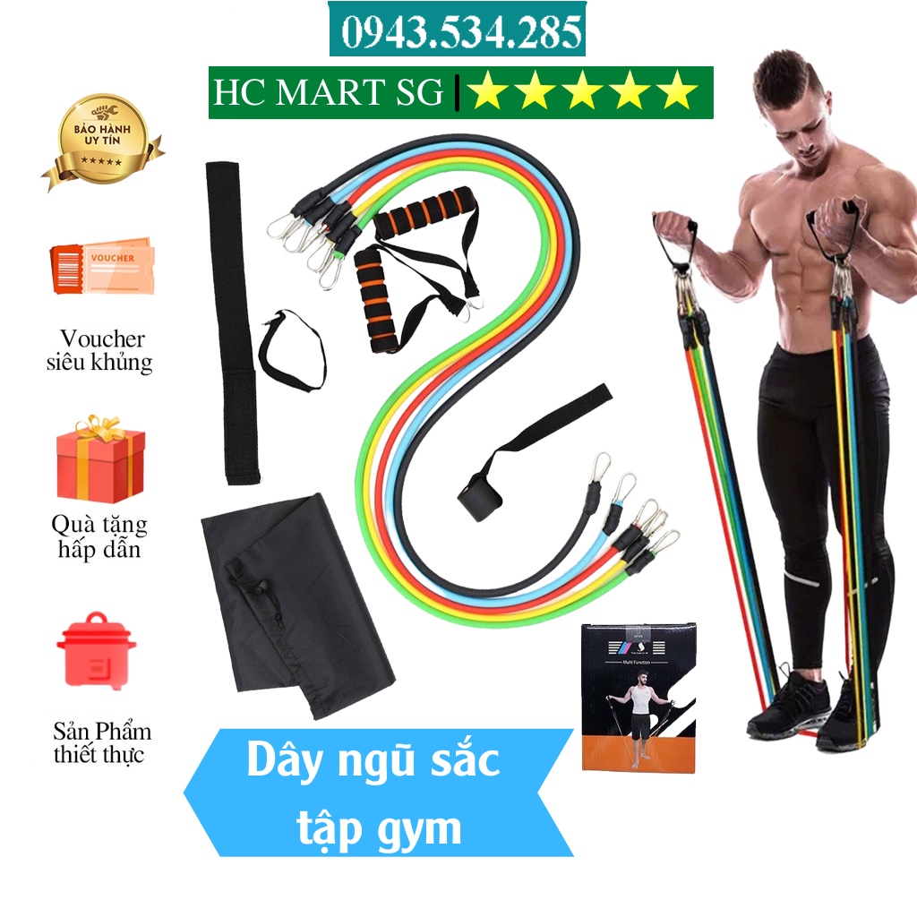 dụng cụ tập gym - thể thao, Dụng Cụ Tập Gym Tại Nhà, Bộ 5 Dây Đàn Hồi Tập Thể Hình, Nhiều Tư Thế Khác Nhau, Tiện Lợi