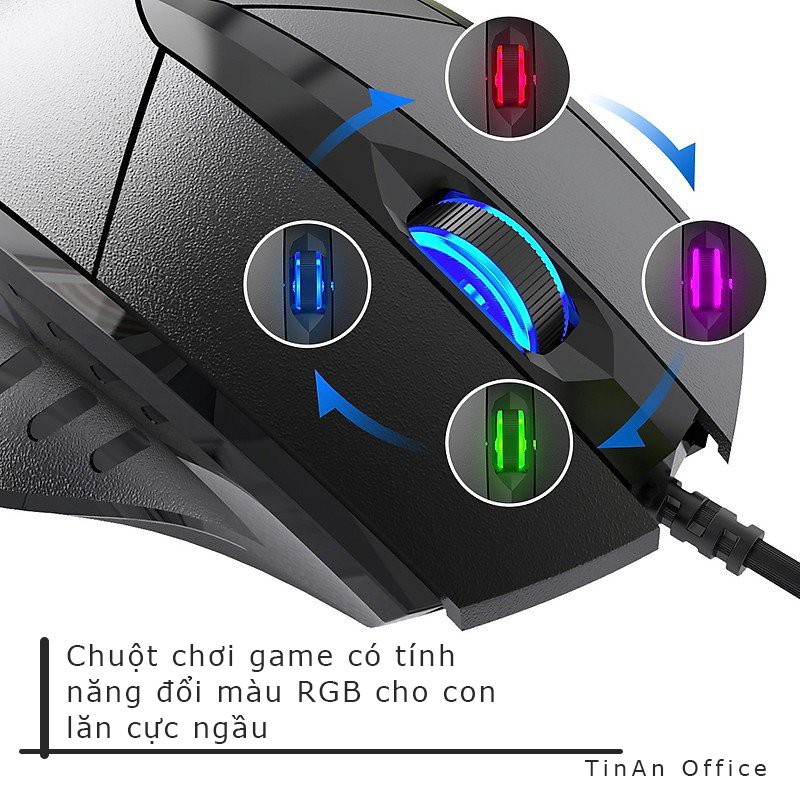 Chuột Inphic PW1 Có Dây Chống Ồn, LED RGB 4000DPI, Sử Dụng Chơi Game, Văn Phòng