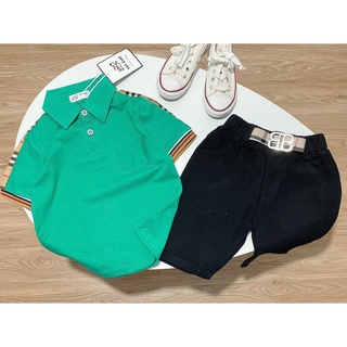   K144.122  Set bé trai size đại - Bộ Áo Phối kẻ Bbr - quần kaki kèm thắt lưng cool ngầu cho bé trai 