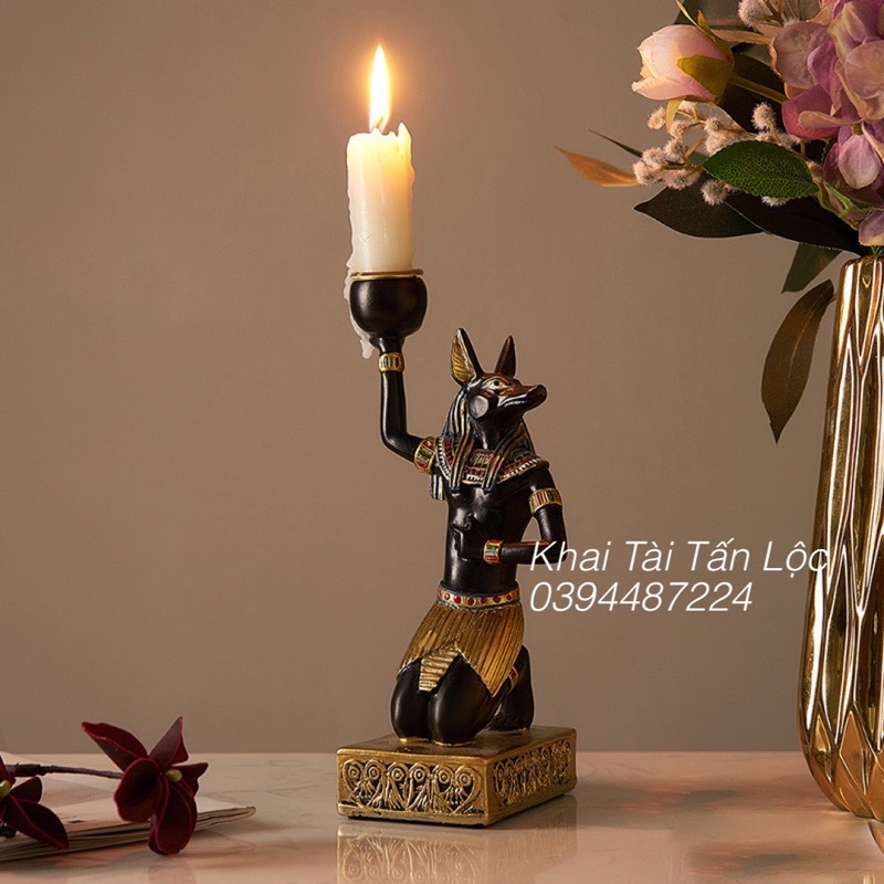 Tượng thần đầu chó ANUBIS Ai Cập cao 20cm có thể cắm nến