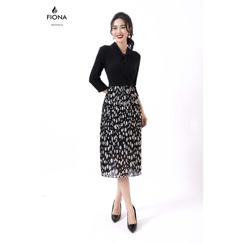Đầm Cotton Họa Tiết FIONA, Đầm Nữ Thiết Kế Dập Nhăn Mã F450831