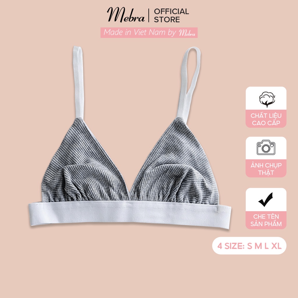 Áo ngực bra cotton không gọng không đệm tặng kèm mút chân ngực bản chun to thể thao năng động giữ form tốt Mebra A004