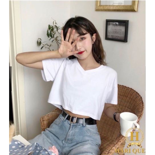 Áo Thun Croptop Cổ Tim Đủ Màu Siêu Dễ Thương