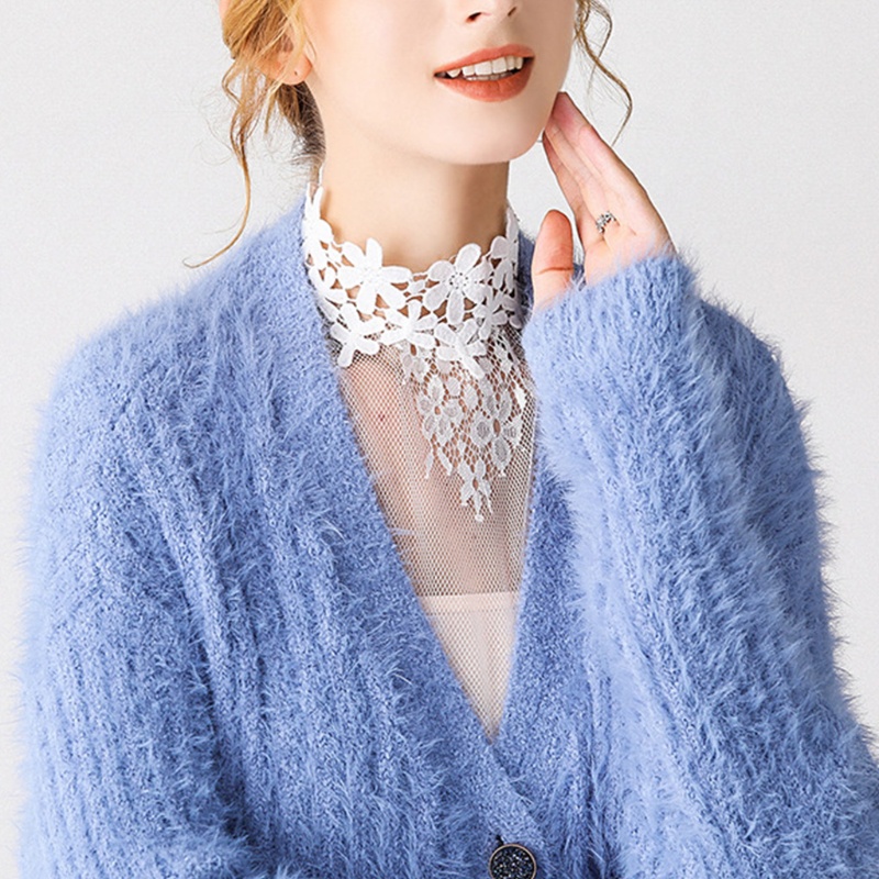 Han Áo Chui Đầu Sát Nách Chui Đầu Cổ Lọ Phối Ren Lưới Rỗng Có Thể Tháo Rời Họa Tiết Hoa Có Thể Tháo Rờ